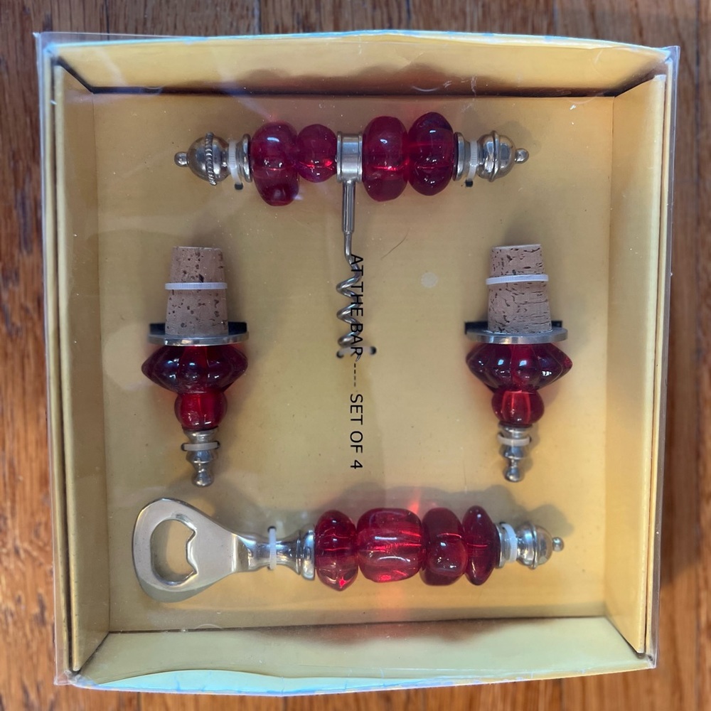 Red stone handle carving set and bar set